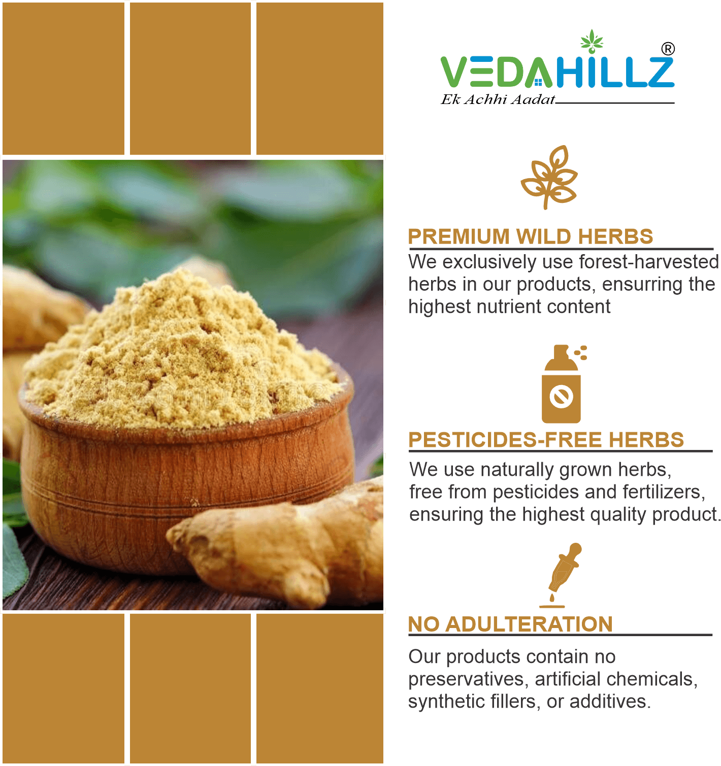 Vedahillz Ginger Root Powder for Cooking and Health Made from Selected Fresh Ginger